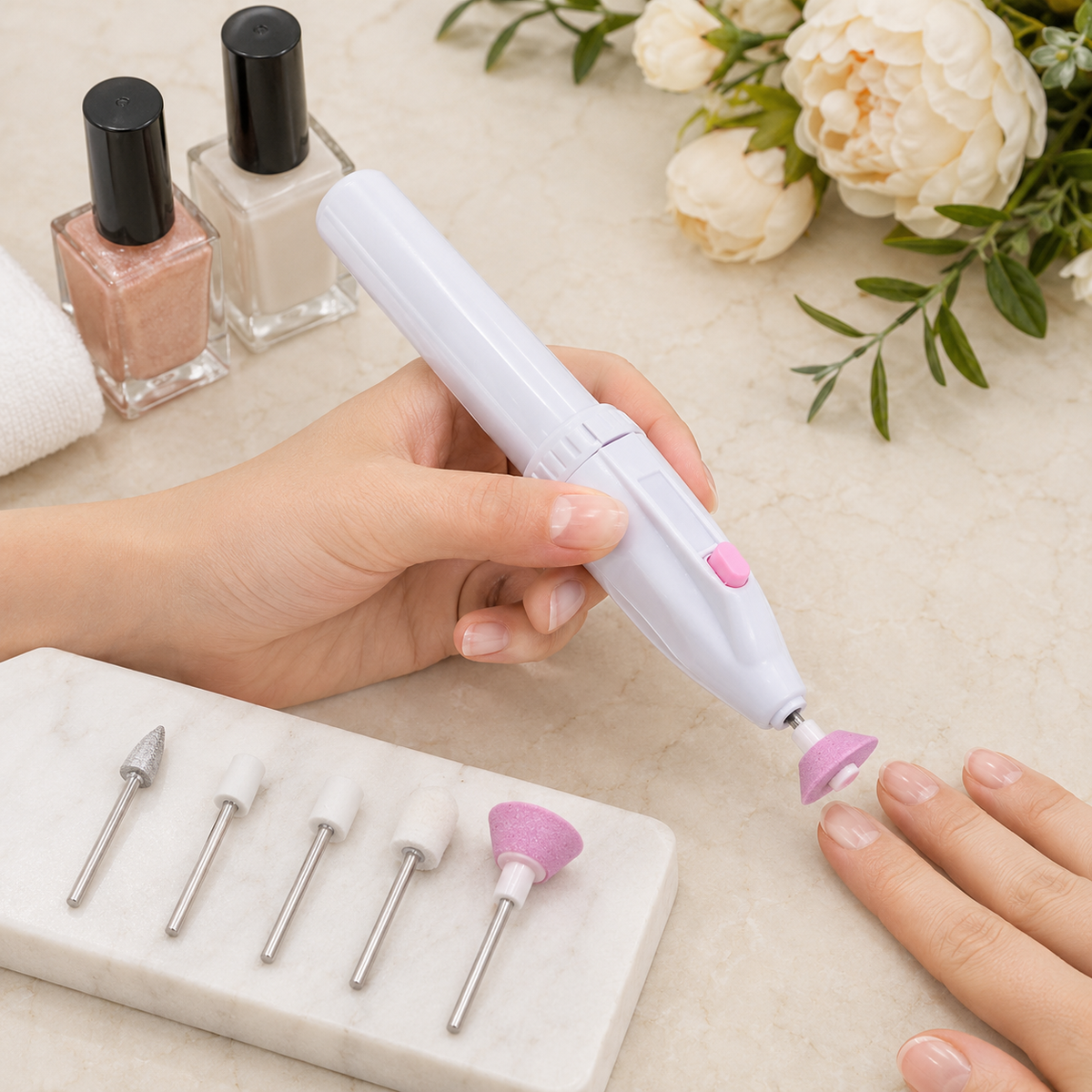 Electric nail file – 5 attachments for manicure, pedicure & nail care