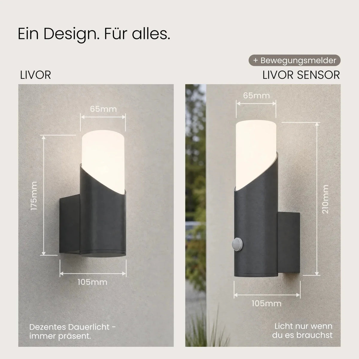 Wandleuchte LIVOR mit Sensor Maße und Abmessungen