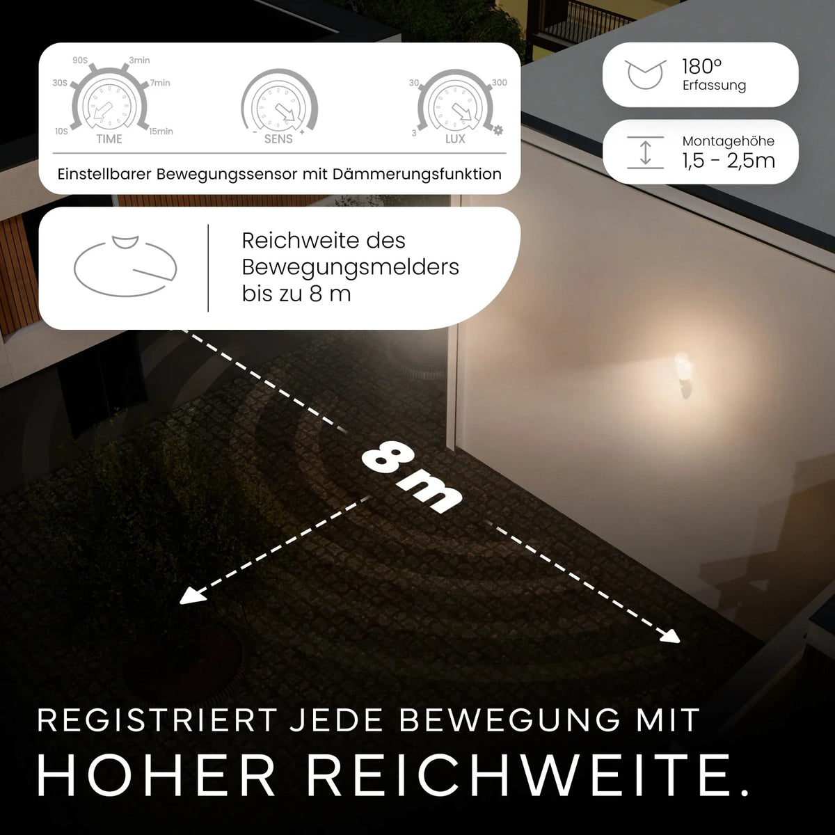 Wandleuchte WAVO mit Sensor am Eingangsbereich installiert