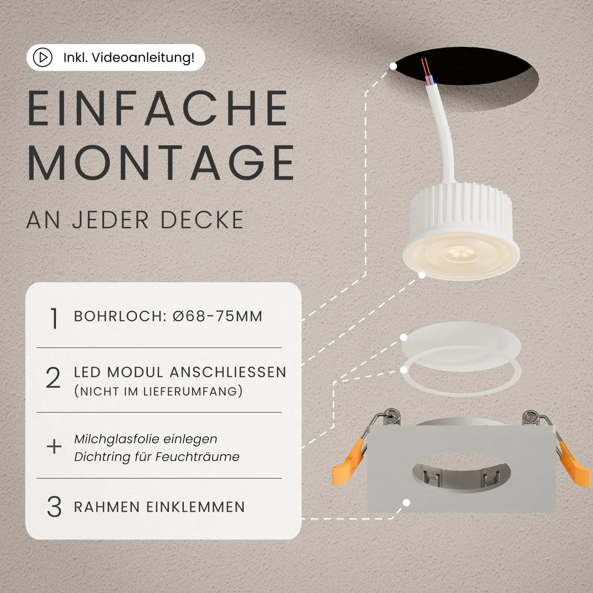 TEA recessed spotlight, without bulb, IP44