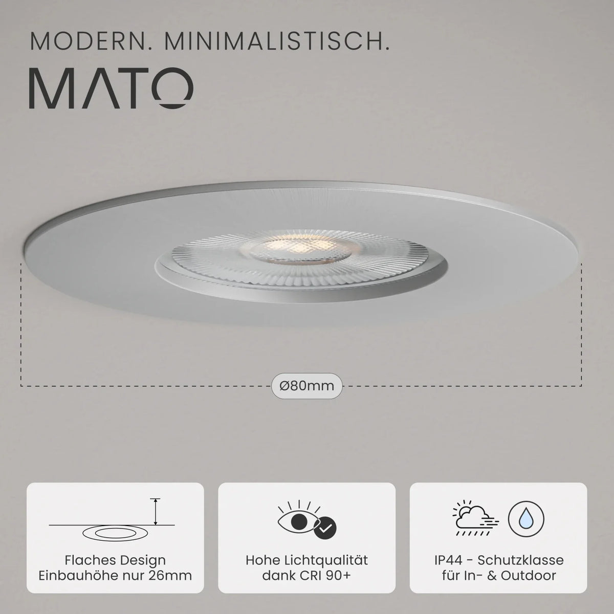 Recessed spotlight NUA dimmable, 510lm, IP44, CRI90+