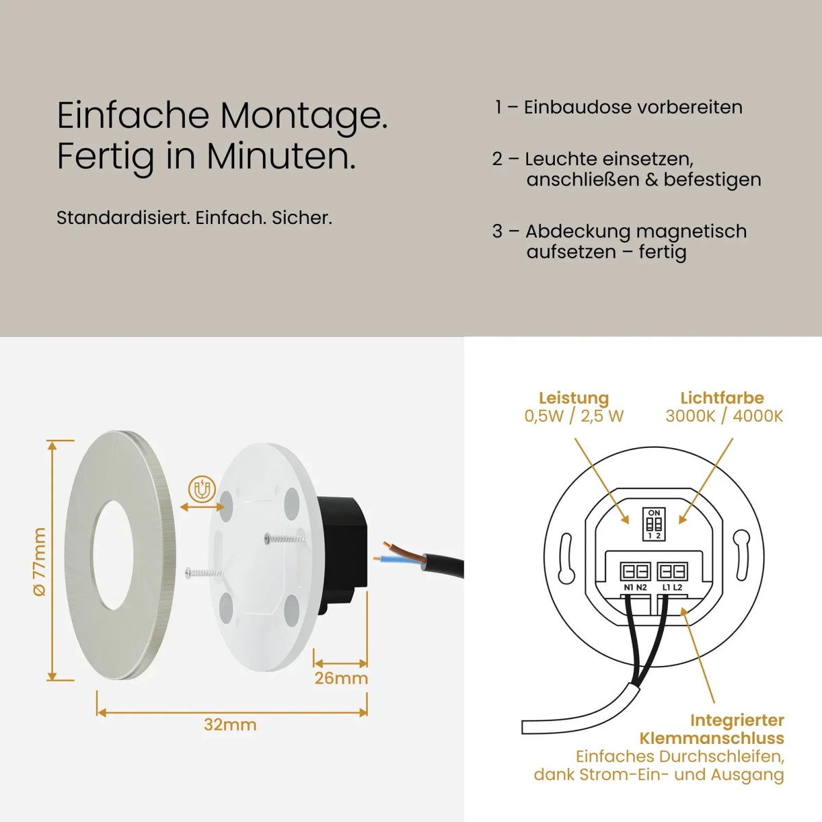 MODU recessed step light, round, interchangeable cover, IP44