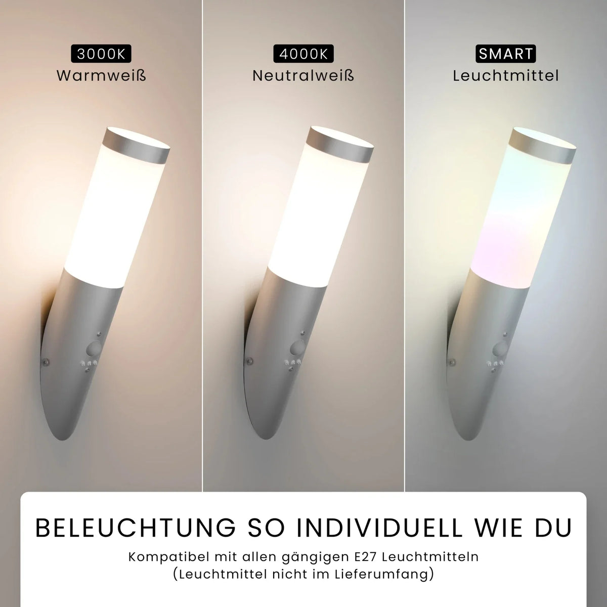 WAVO wall light with motion sensor 8m, IP44, stainless steel