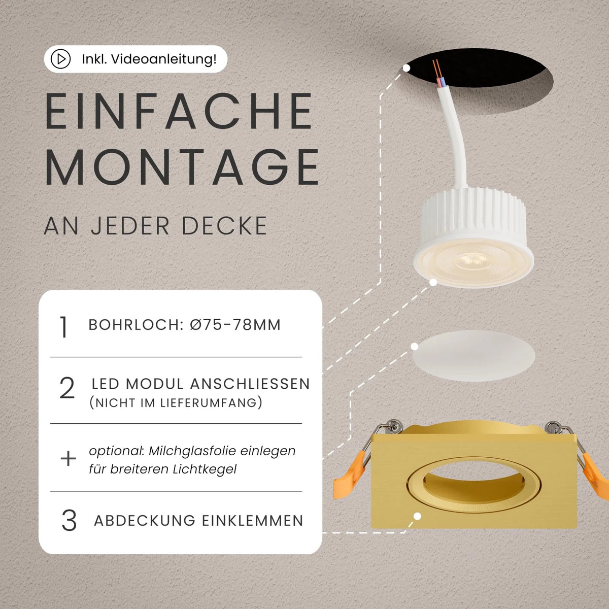 TEO recessed spotlight, adjustable, without bulb, GU10