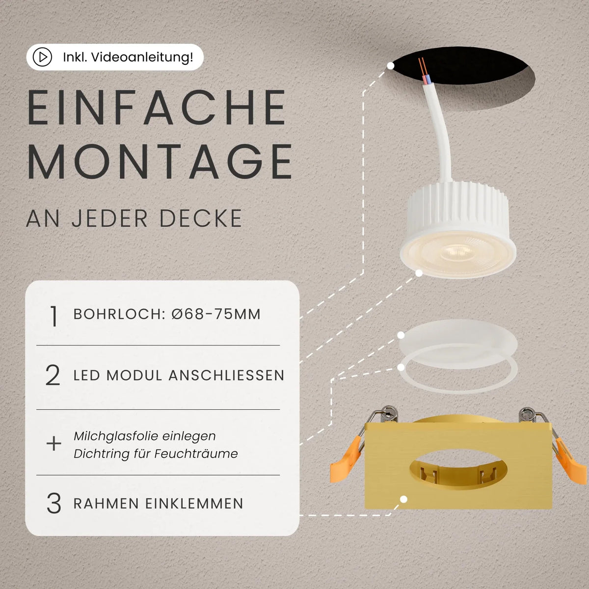 TEA recessed spotlight dimmable, 510lm, IP44, CRI90+