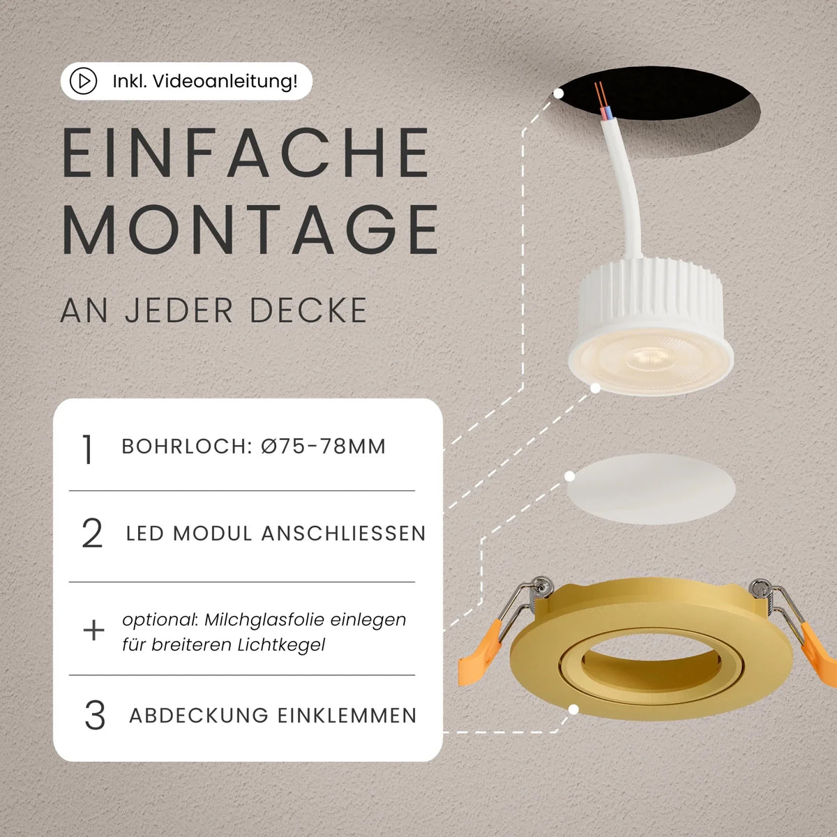 Recessed spotlight NUO dimmable, 510lm, CRI90+