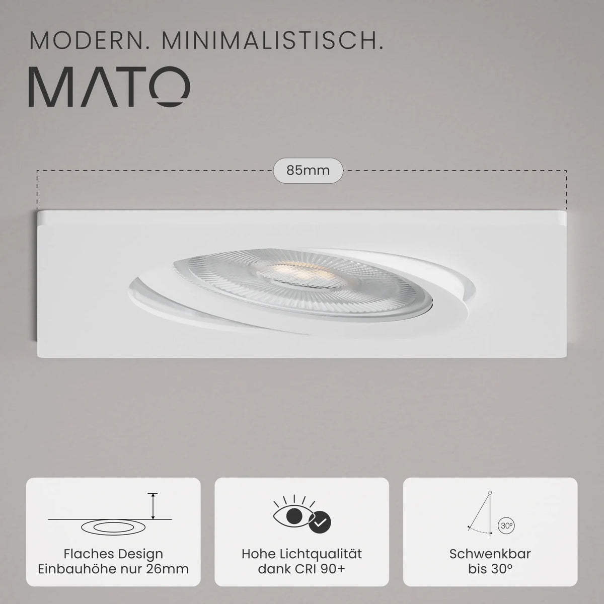TEO recessed spotlight, swivel, 510lm, CRI90+