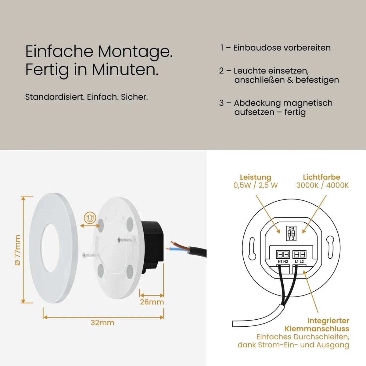 MODU recessed step light, round, interchangeable cover, IP44