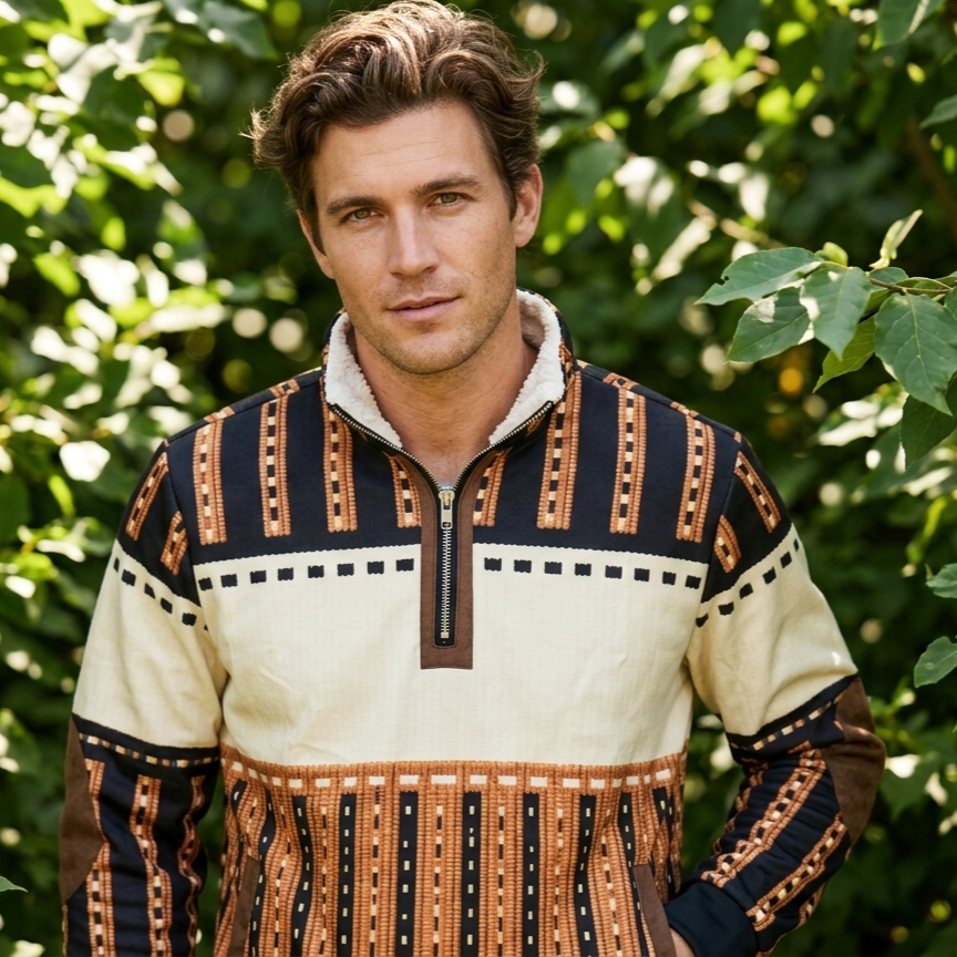 Retro Men's Half-Zip Sweatshirt with Stand-Up Collar