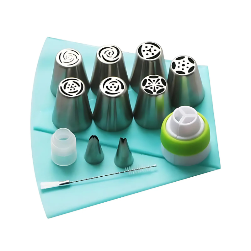 PipingTip 13-teiliges Edelstahl-Spritztüllen-Set mit Kupplungsadapter und Reinigungsbürste