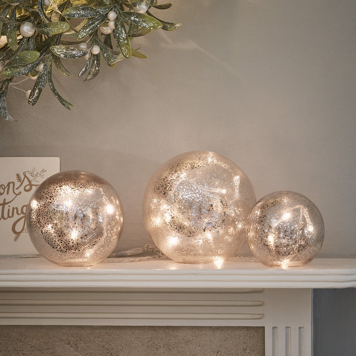LED Glass Spheres Antique Silver Set of 3 – Remote Control