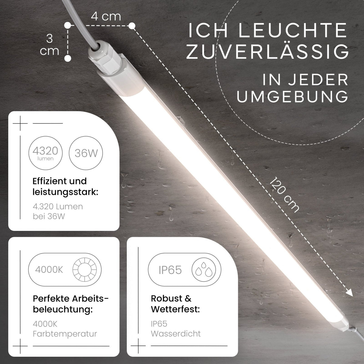 LED Feuchtraumleuchte SLIM Neutralweiß Detailansicht