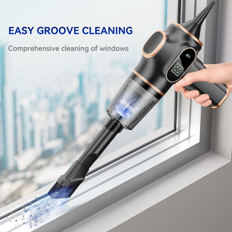 MiniVacuum Handstaubsauger in Schwarz bei der Reinigung einer Fensterfuge