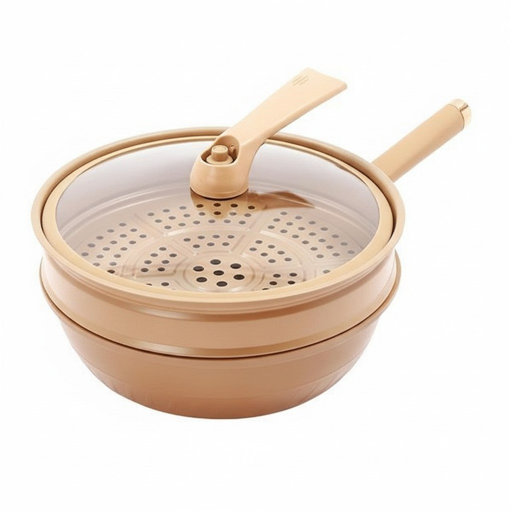 Non-stick wok with lid & steamer basket