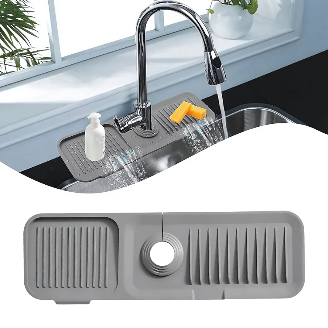 SplashGuard grau am Wasserhahn mit Seifenspender