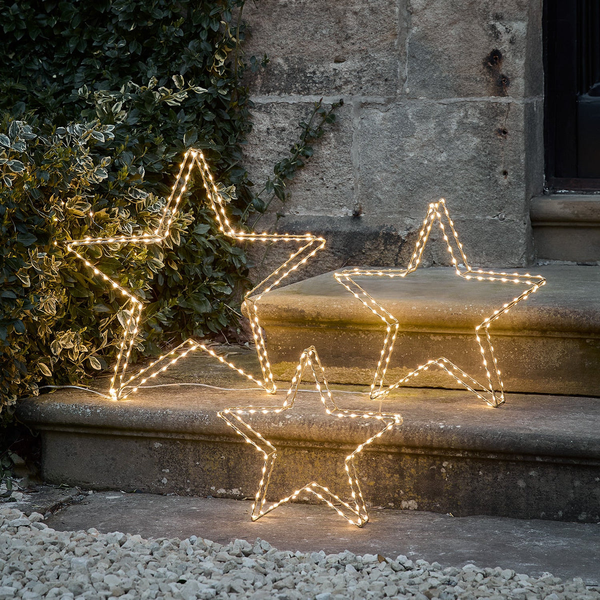 LED Star Silhouettes, Set of 3 – Gold, Warm White