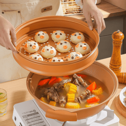 Non-stick wok with lid & steamer basket