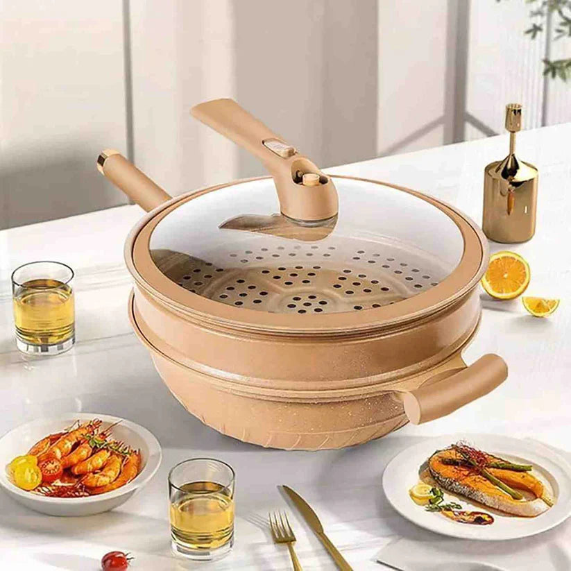 Non-stick wok with lid & steamer basket