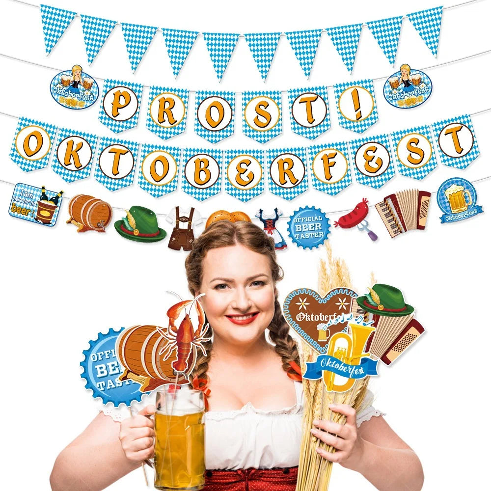 Oktoberfest paper pennant banner, DIY set diamond pattern