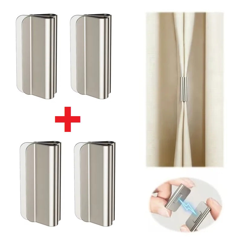 Magnetic curtain tiebacks, drill-free, set of 4