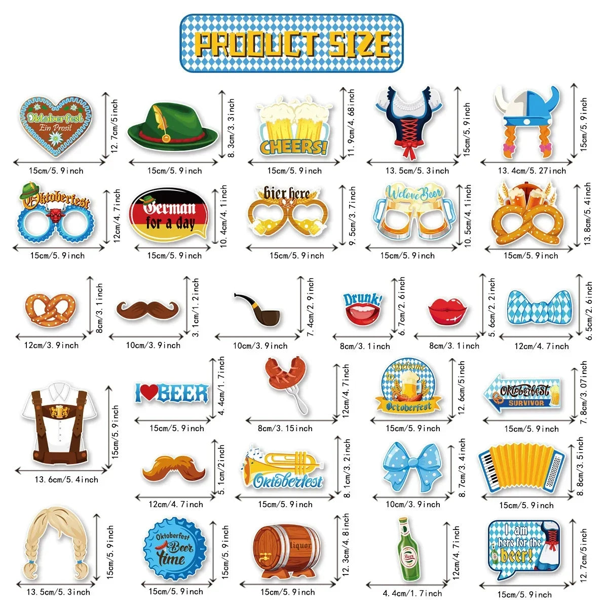 Oktoberfest photo prop set, 60-piece photo booth props