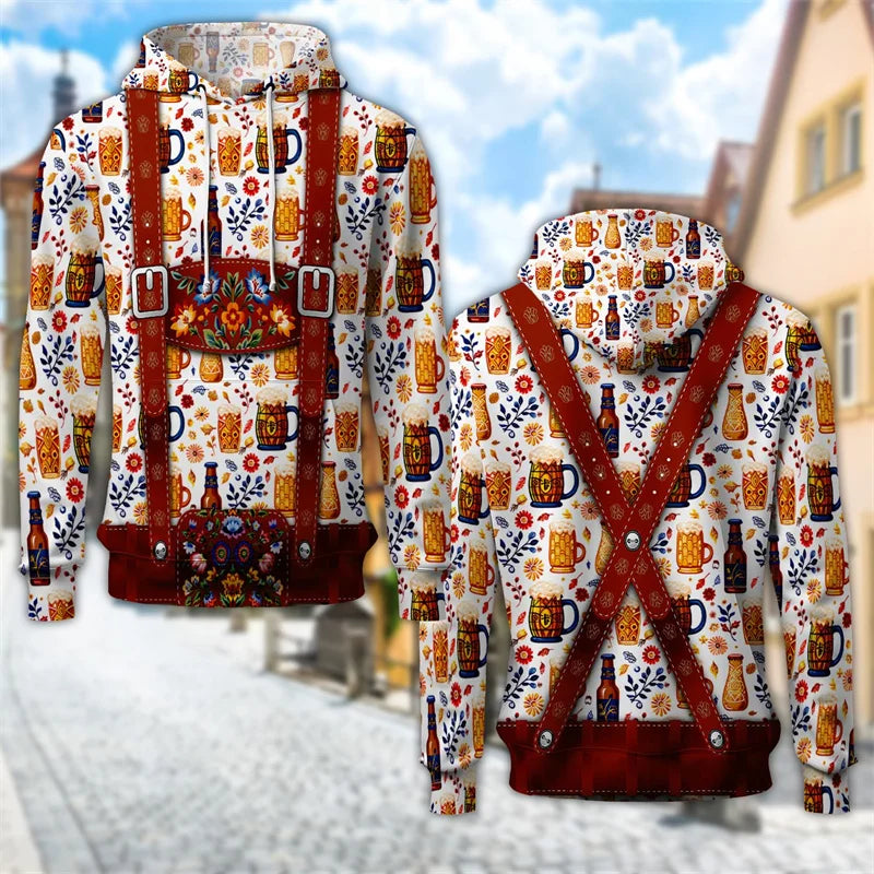 Oktoberfest 3D Hoodie with Traditional Costume Beer Stein Print, Unisex S–6XL