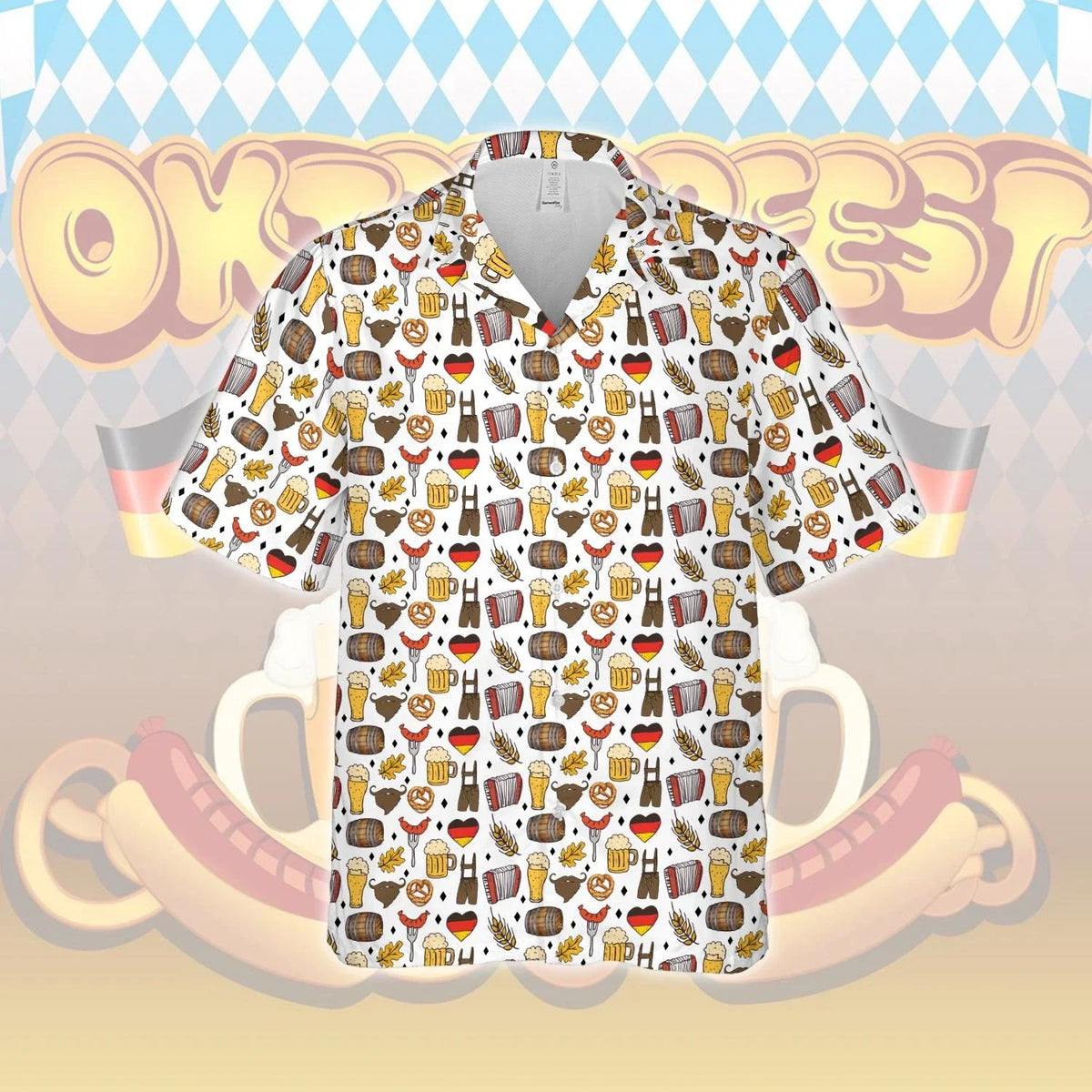 Men’s Oktoberfest shirt, lederhosen look, diamond pattern