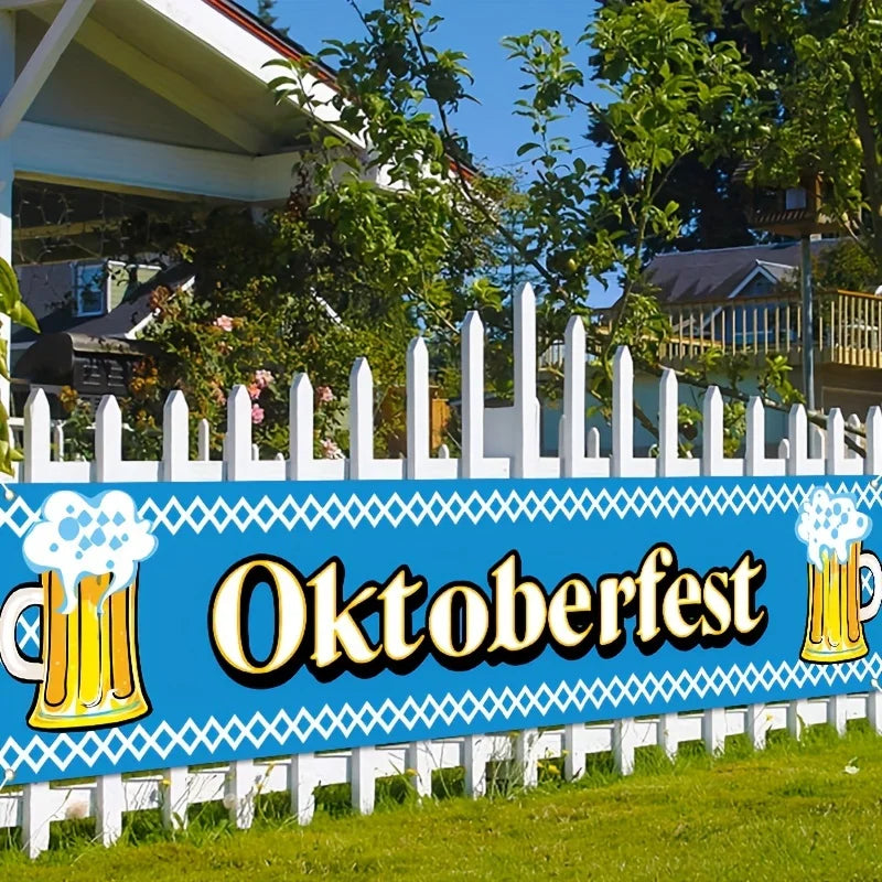 Oktoberfest Banner Blue-White, Bavarian Party Decoration Wall Decor