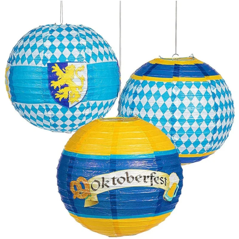 Oktoberfest paper lantern set, diamond pattern, 3-piece