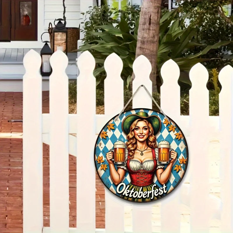 Oktoberfest Round Wall Decoration, Vintage Oktoberfest Girl 20cm