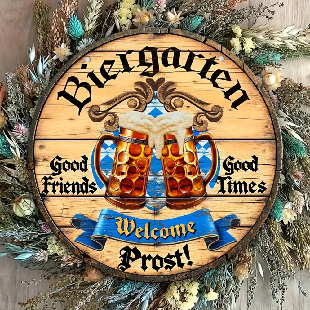 Metal wall sign beer garden Oktoberfest, cheers decor