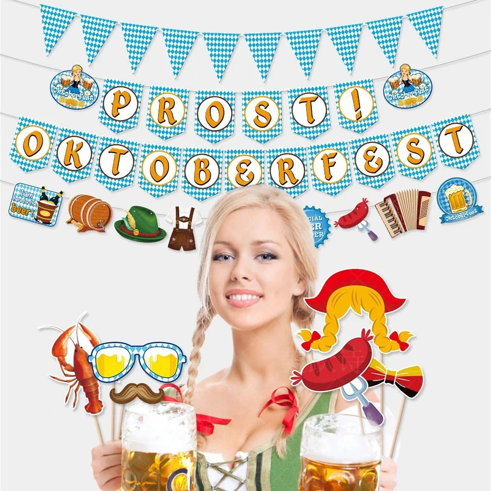 Oktoberfest paper pennant banner, DIY set diamond pattern