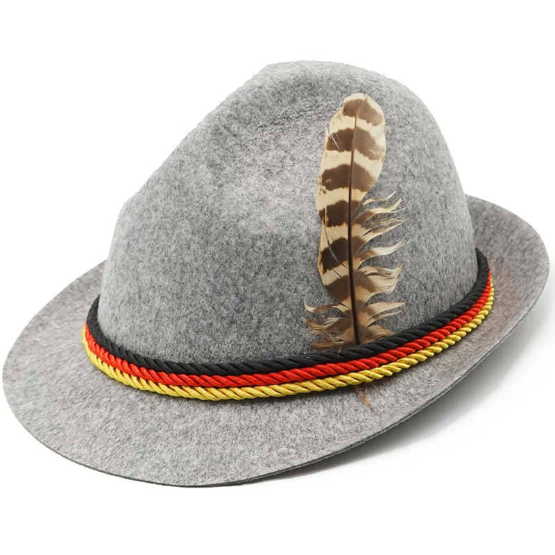 Alpine hat with feather Oktoberfest, felt traditional hat for men and women