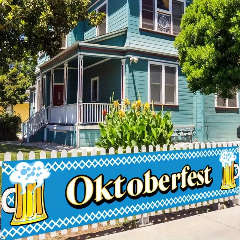 Oktoberfest Banner Blue-White, Bavarian Party Decoration Wall Decor