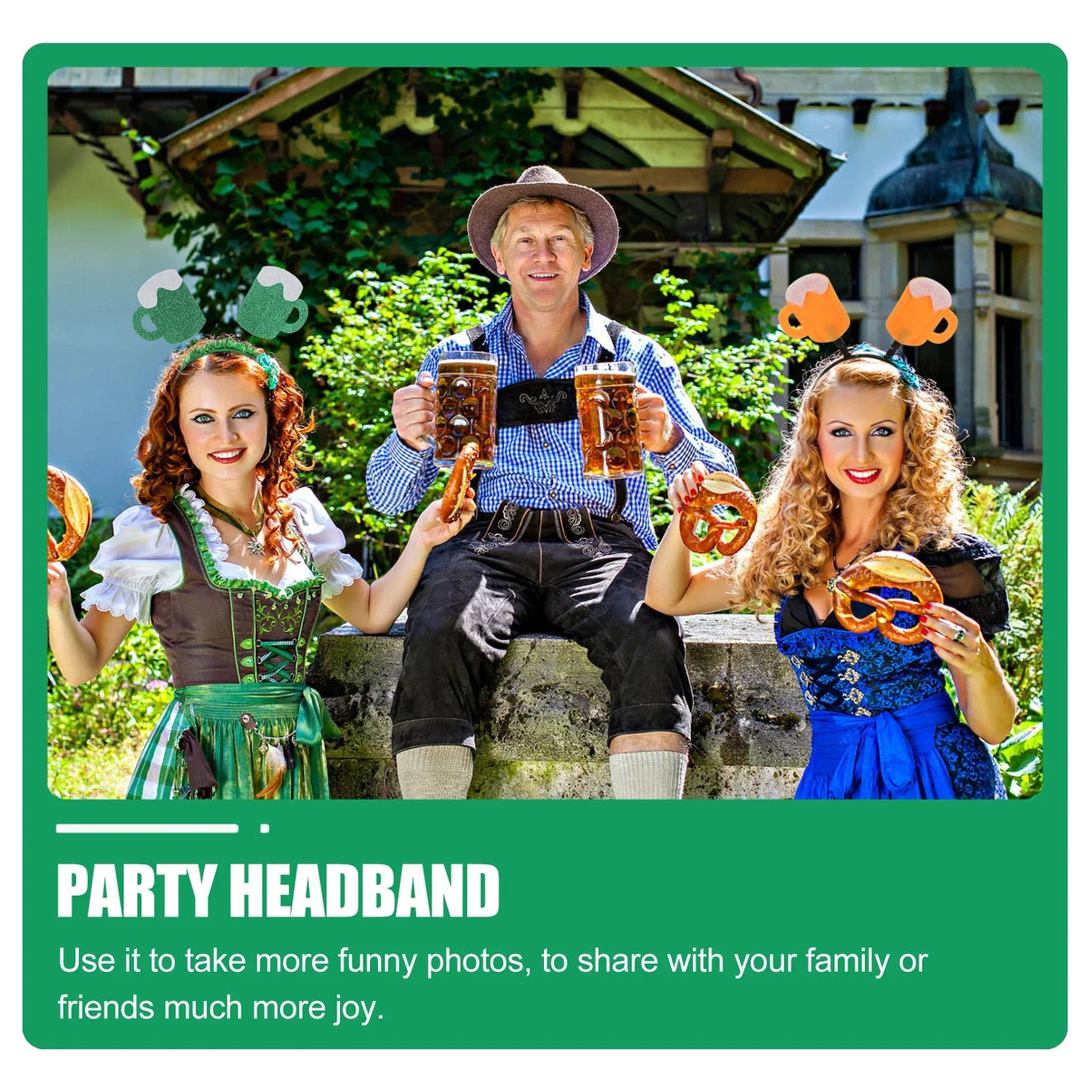 Oktoberfest headband set, beer mug motif, 6-piece costume accessory