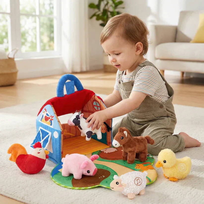 FarmPlayset Farm Toy for Kids, Plush Toys with Portable Play House