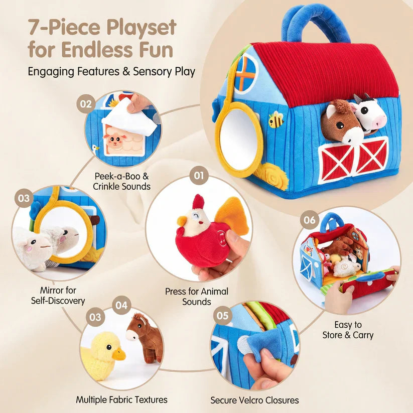FarmPlayset Farm Toy for Kids, Plush Toys with Portable Play House