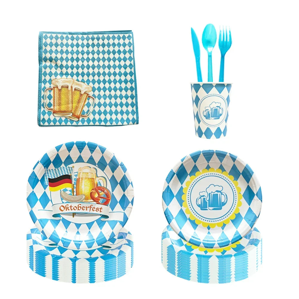 Oktoberfest disposable party tableware set, 140 pieces for 20 people