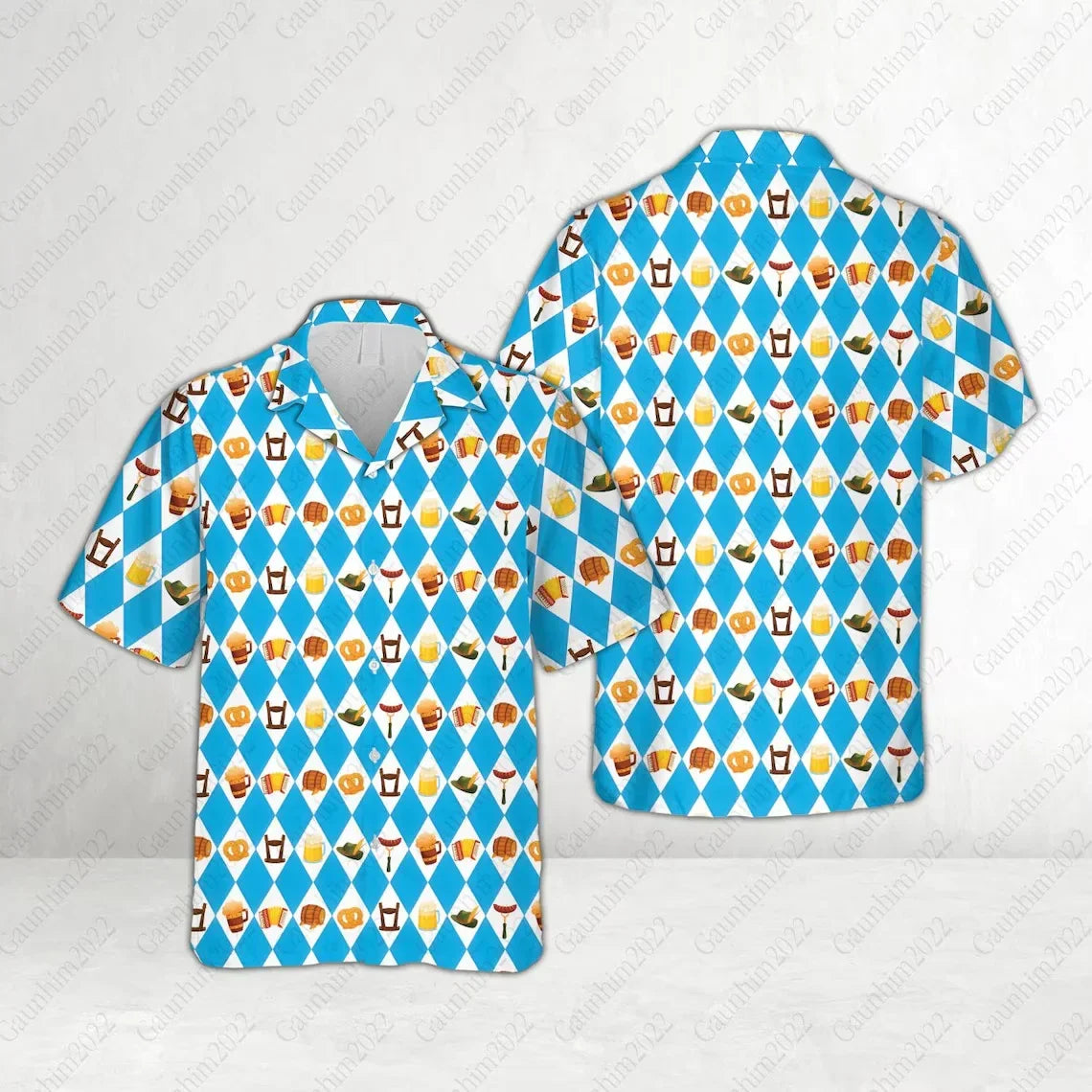 Men’s Oktoberfest shirt, lederhosen look, diamond pattern