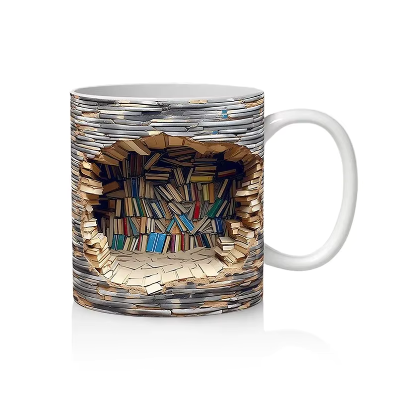 LibraryMug 3D stack of books coffee mug