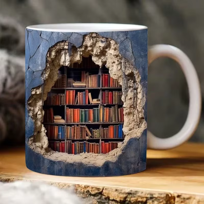 LibraryMug 3D stack of books coffee mug