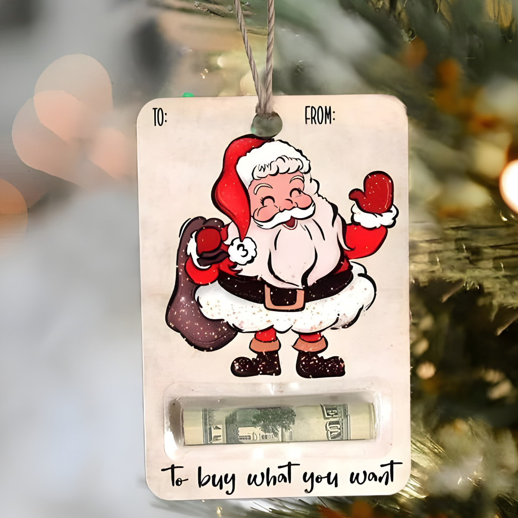 Wooden money gift holder – handmade Christmas card