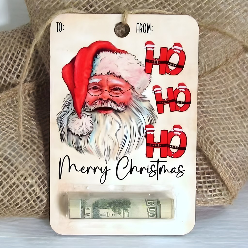 Wooden money gift holder – handmade Christmas card