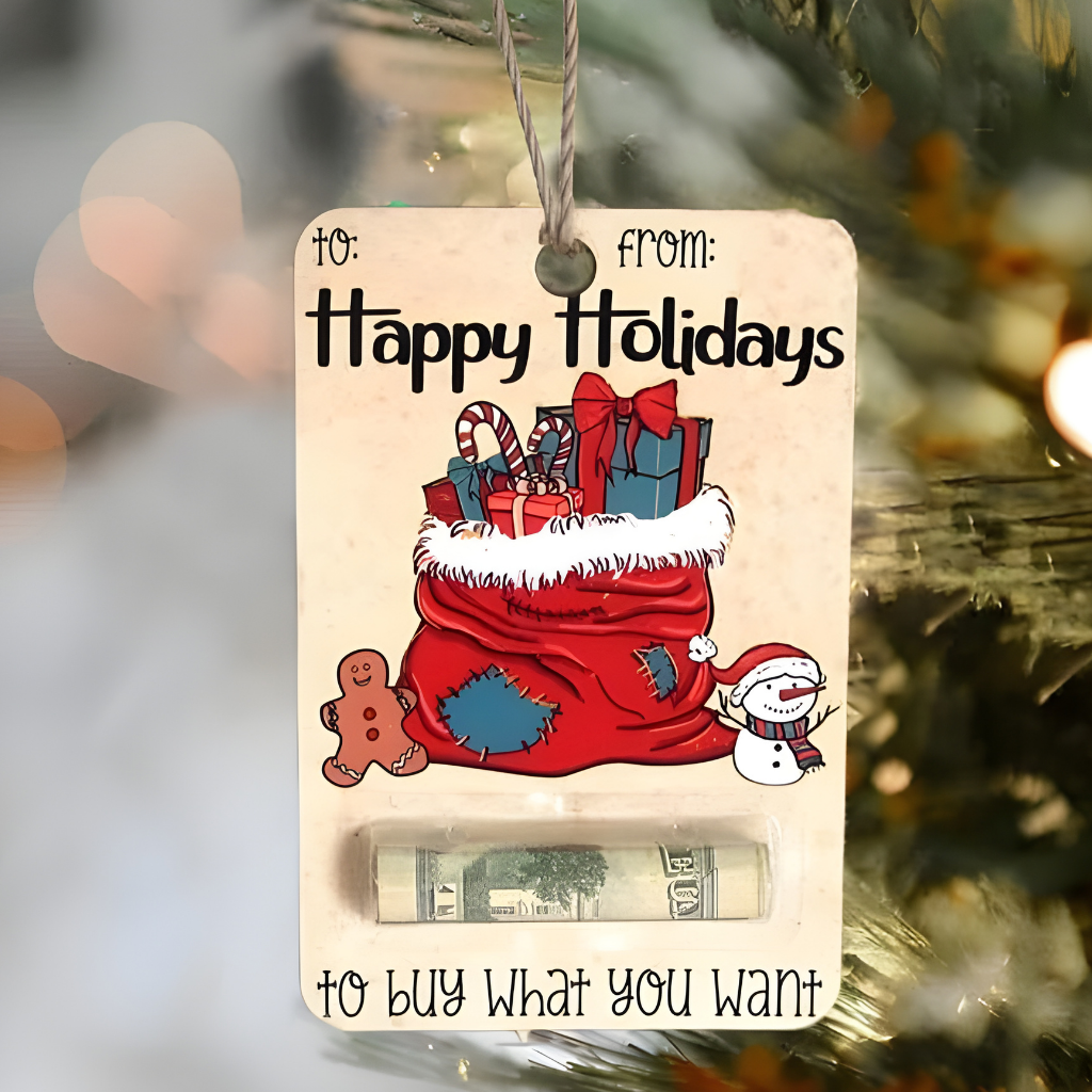 Wooden money gift holder – handmade Christmas card