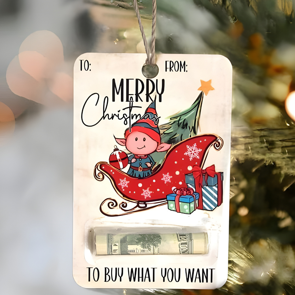 Wooden money gift holder – handmade Christmas card
