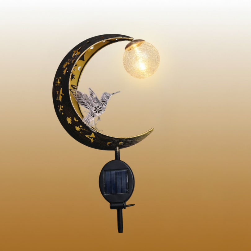 SolarBird – Solar-powered crescent garden light with bird design