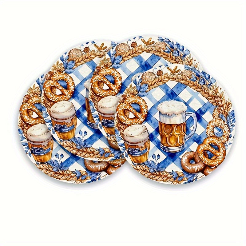 Oktoberfest Table Decorations Round Placemats, Bavarian Diamond Pattern Set of 4