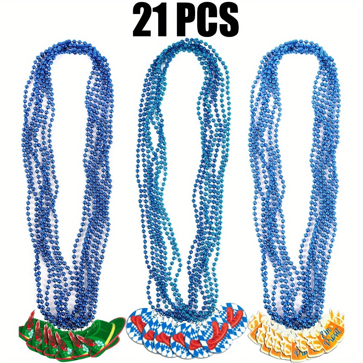 Oktoberfest Party Necklace Set, Blue and White 21 Pieces