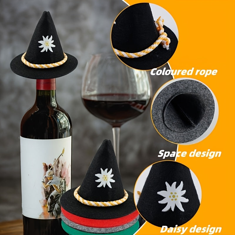 Oktoberfest bottle decoration mini felt hats, edelweiss motif, 2x8 pieces