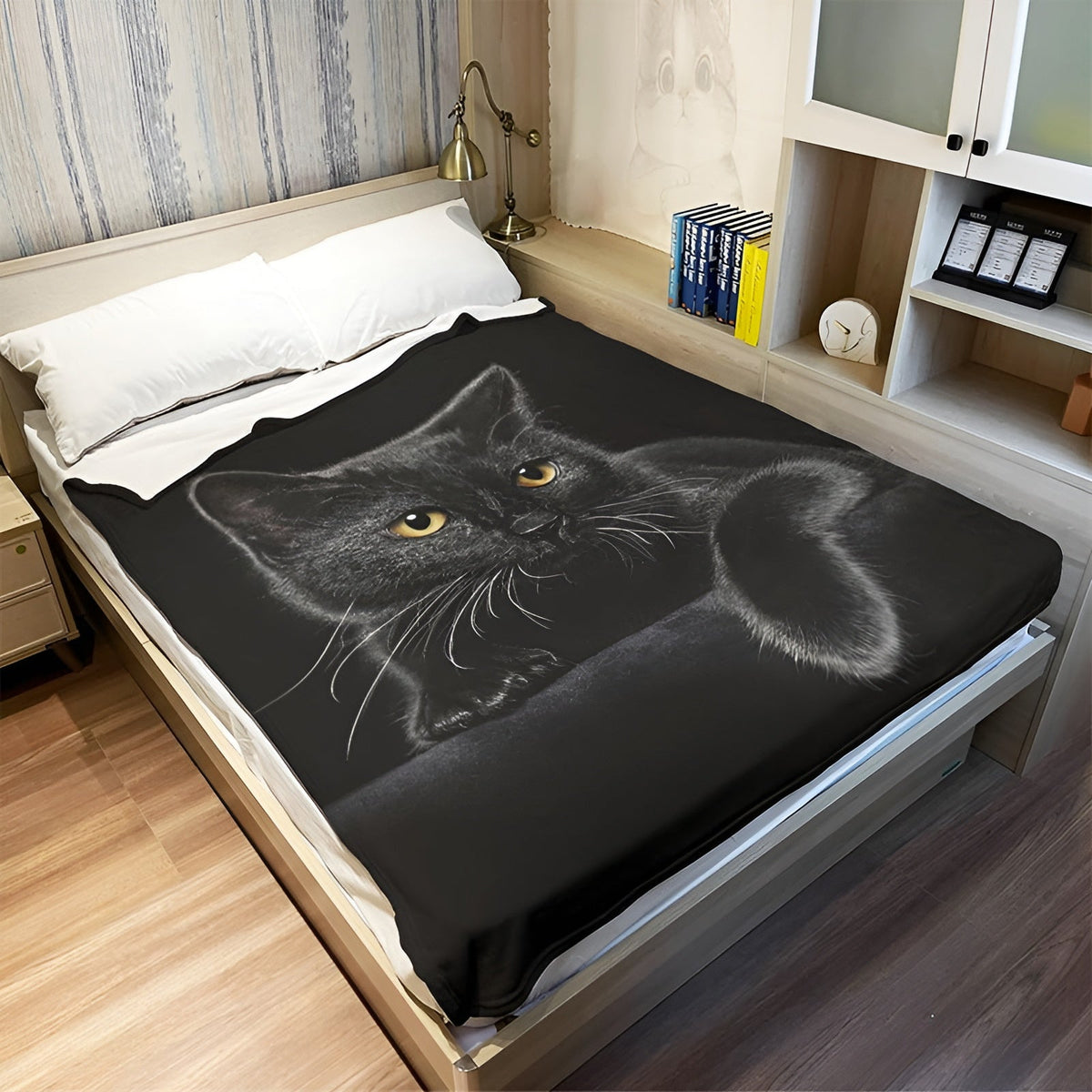 CozyBlanket Throw Blanket Cat Motif, Ultra-soft Flannel